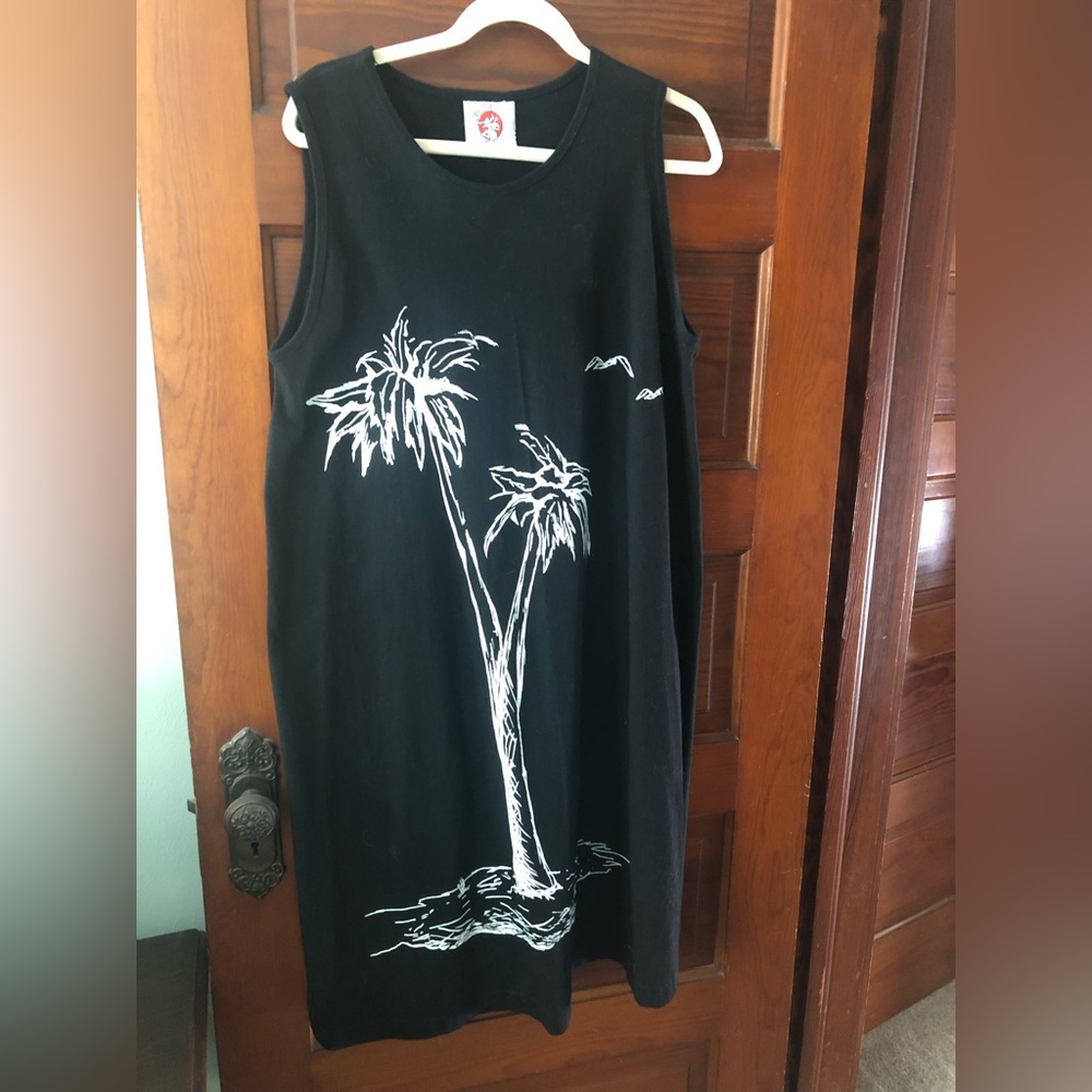 Black tropical motif swing dress